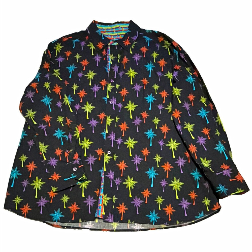 Wyatt Ingraham Men’s 2XL Neon Palm Tree Luxury Cotton Button-Up Shirt